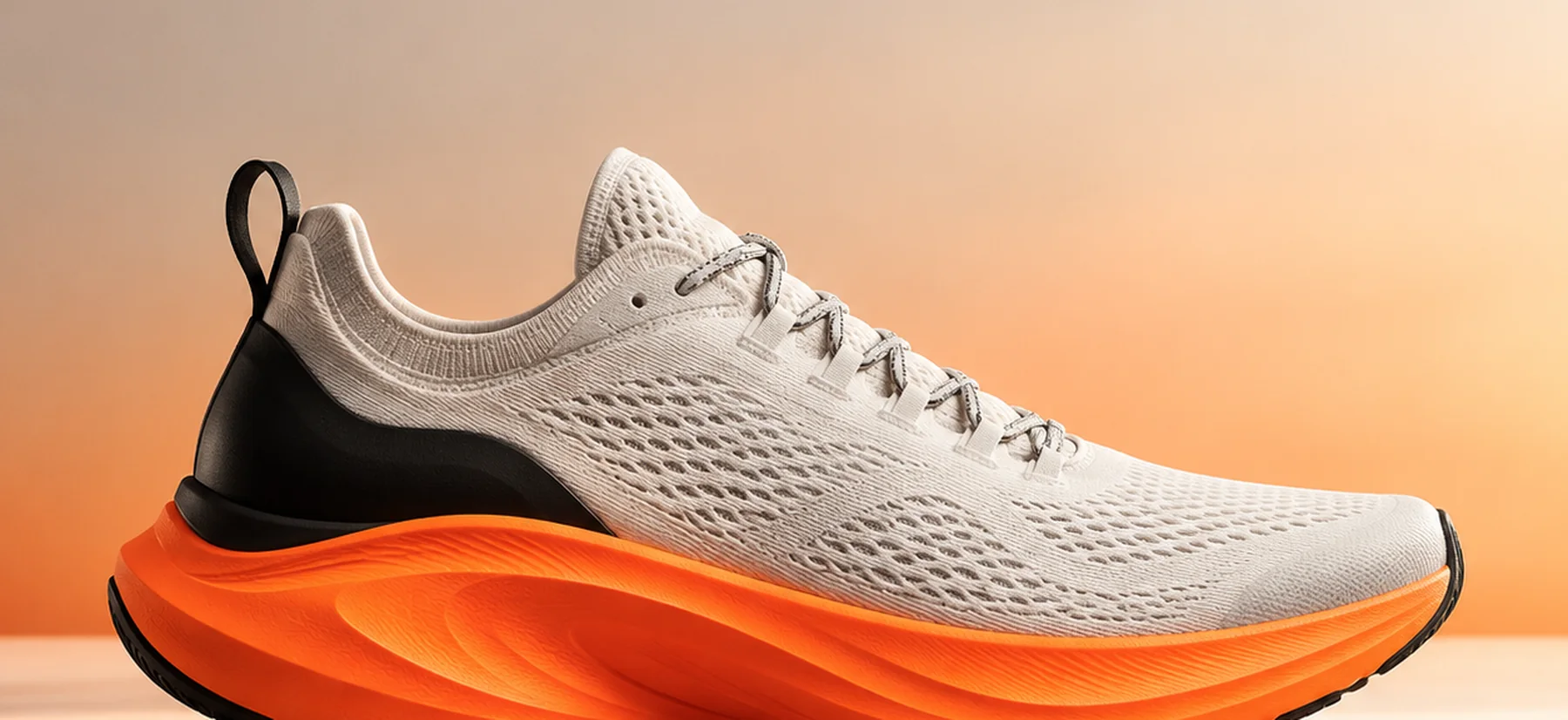 La RUN One de profil, tige blanc cassé et semelle orange